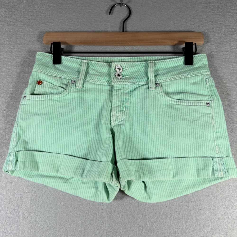 Hudson Croxley Mid Thigh Shorts Mint Green Pinstripe Cuffed Denim Womens 25